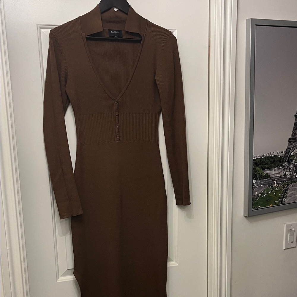 Bardot Long Sleeve Sweater Dress in Chocolate Brown